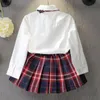 Ensembles de vêtements 2pcs / 2-6 ans / printemps automne les bébés filles tenues coréen vêtements vêtements arc shirts blancs jupe à plaid
