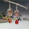 Boucles d'oreilles Rongyu Retro Géométrie Synthétique Dendrite Stone Drop For Women Natural Red Gemstone Fine Jewelry Fashion Gift