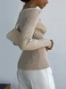 T-shirt da donna con colletto quadrato crittografico Elegante da donna Top Fashion Knit manica lunga Top Tees Slim Office Lady Casual Primavera Autunno Abbigliamento 230316