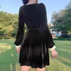 Casual Dresses Gothic Vintage Black Mini Dress Lace Splicing Elegant High Waist Party Robe Femme Streetwear Long Sleeve Lolita Vestidos