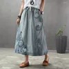 Skirts 23 Women Denim Spring Summer Indie Folk Style Washed Bleached Patchwork Print Loose Shiring Female Tide A-Line Skirt