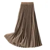 Spódnice marka Kobiety zagęszcza ciepłe, plisowane spódnice jesienna zima długa długość kostki Elastyczna talia A-linia gęsta parasol