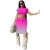 2023 Designer Summer Dress Sets Women Short Sleeve Pullover Crop Top and Bodycon Mini Skirt Two Piece Set Casual Gradient Outfits Skirt Suits Clothes 9483