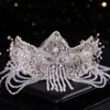 Hair Clips Style French Lace White Lace Rhinestone Tassel Crown Vintage Multi-camada de camada de cristal Bandas de cabelo para mulheres Jóias de noiva de casamento