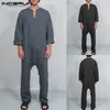 Herrenhosen INCERUN Herren Overalls Taschen Vintage Lange Overalls Baumwolle Feste Beiläufige Lose Hosen Männer Muslim Islamische Kleidung Kaftan