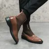 Nowe brązowe mężczyźni krótkie buty czarne stado koronkowe kwadratowe buty biznesowe dla mężczyzn dla mężczyzn darmowa wysyłka Bottes pour hommes