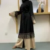 Vêtements ethniques Ouvert Abaya Dubaï Femmes Robe Musulmane Zip Caftan Turc Gland À Lacets Big Swing Longue Robe Islam Caftan Marocain Abayas