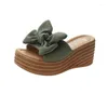 Sandals Beauty Wedge Slippers Suede Bow Platform Shoes Ladies Slip-on Open Toe Fashion Thick Bottom