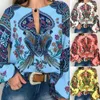 Camicette da donna 2023 Stampa floreale Maniche a lanterna Boho Camicetta Sexy Pizzo Nappa O Collo Donna Top Primavera Estate Chic