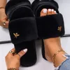 GAI Fluffy Women Faux Fur Slides Indoor Slippers Female Flip Flops Plush Sandals Flat Open Toe Designer Shoes 230314