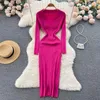 Casual Dresses Slim Polo Neck Sexy Autumn Bodycon Knitted Cotton Sweater Long Dress Winter Party Women Sheath Elegant Tunic Vestidos