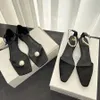 Luxury Sandals Designer Fashion Simple Square Head Satin Heel Clip Toe Black Office Career Dinner Wedding Shoes 35-40