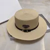 Wide Brim Straw Bucket Caps Hats Fedoras for Men Womens Designer Sun Protection Spring Summer Fall Beach Vacation Getaway Flat Top Headwear with Black Ribbon Beige