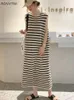 Casual Dresses Sleeveless Dresses Women Striped Basic Korean Style Female Straight Design Casual Stylish Classic Summer Midi Breathable Simple 230316