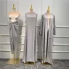 Etniska kläder Dubai Muslimska kvinnor Hijab Open Cardigan Abaya Long Maxi kjolklänning Set Kimono Kaftan Islamiska mantel Turkiet Caftan Jilbab