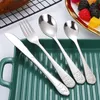 4 Pieces Kid Dinnerware Set Stainless Steel Flatware Sets Knife Fork Spoon Silverware Cutlery Sets