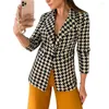 Kvinnors kostymer 2023 Autumn and Winter Women's Fashion Casual Blazer Houndstooth Suit Single Button Coat