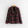 Kvinnors kostymer Red Plaid Blazer 2023 Kvinnor Spring-Autumn Vintage Tweed Jackets Office Ladies Chic Slim Blazers Girls Tassel Tops Set Coat