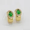 Boucles d'oreilles créoles pour femmes Sparkling Green Crystal Luxury Real Beautiful 18k Yellow Gold Filled Shiny Wedding Party Bride Girlfriend Pretty Gift