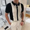 Męskie Polos Vintage Patchwork Dz drutne koszule Polo Men Modna Summer Kobiety Polo Shirt Casual Lapel Tops Męs