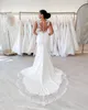 Abiti da sposa eleganti a sirena africana per la sposa Arabo Taglie forti Applique in pizzo Perle Collo trasparente Corte dei treni Abiti da sposa Vestidos robes de soiree