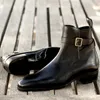 Svarta ankelstövlar för män Handgjorda ökenstövlar Buckle Strap Brown Round Toe Business Shoes For Men With Free Frakt