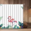 Rideaux de douche flamant rose Animal perroquet oiseau imprimé Tropical vert plante feuilles fleurs Cactus baignoire décor suspendu ensemble de rideaux