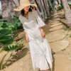 Casual Dresses Worfree Boho Women Maxi Party Dress Single Breasted Sexig White Spets Cotton Tunic Long Beach Dress Summer Vocation 230316