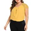 Women's Blouses Plus Size Women Lace Top Blouse Summer Short Sleeve Sexy Black Yellow Green Shirts