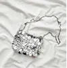 Evening Bags Luxury Women Designer Silver Metal Sequins Chain Woven Clutch Female Travel Holiday Shoulder Handbag 230316