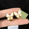 Серьги Серьги милый ушной иглы с серьгами мода микромозаика топ CZ White Natural Shell Butterfly для женщин роскошные украшения