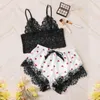 Women's Sleepwear Lace Pijama Dot Print Women's Pajama Sets V-Neck Stretch Satin Sexy Lingerie Sleepwear Pajamas Home Wear Nightwear Clothing 230316