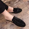 Luxury Diamond Men Slipper Mules Backless Loafers Män läderskor Retro Flat Heel Party Slippers Slip On Shoes Chaussure Homme