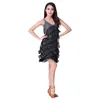 Scene Wear Women Dance Dinner Dress Salsa Costume Sequins Ballroom Competition Gilrs fransar latinska klänningar