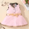 Enfants filles robe sans manches col rabattu A-ligne princesse jupes arc enfant en bas âge bébé fille robes enfants vêtements de créateurs