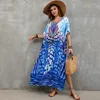 Maillots de bain pour femmes Beach Cover Ups Maxi Robes Kaftans imprimés colorés pour les femmes à lacets col en V Robe élégante Tunique Maillots de bain Drop