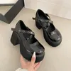 Sapatos de vestido saltos de plataforma preta para mulheres super altas y2k Mary Jane Gothic Lolita grossa Bombas de cinta de fivela da moda 2023