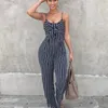 Women's Jumpsuits & Rompers 2023 Summer Stripe Backless Bodycon Jumpsuit Romper Women Party Clubwear Casual Bowtie Overalls Plus Size