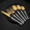 Set di stoviglie Oro bianco opaco Set in acciaio inossidabile 304 Stoviglie Coltello da tavola Cucchiaio da dessert Forchetta da tè Posate da cucina Posate