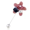 Brooches Fashion Imitation Pearl Blue Green Pink Color Hand Made Fabric Flower Long Brooch Women Clothing Accessories Gifts For Mothers