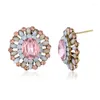 Stud Earrings Fashion Pink Crystal Stone White Opal Rhinestone Oval For Women Girl Romantic Geometric Earring Jewelry