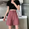 Dames shorts 2023 Fashion Summer Casual Cotton High Taille Solid Rechte Wide Leg Office Lady Elegante losse korte broek