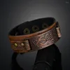 Charm Bracelets Mens Viking Wide Leather Bracelet Wristband Punk Alloy Bangle Adjustable Gift For Men High Quality Bangles