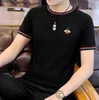 メンズTシャツストライプニットTシャツドレスoネックアイスシルクシルクショートスリムフィットトップスストリートウェアメンデンジャーシャツ