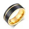 Cluster Ringe Tigrade Mode Männer Wolfram Ring Schwarz Gebürstete Nut Gold Innen 8mm Männliche Hochzeit Band Engagement Qualität