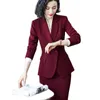 Trajes de mujer Blazers Novedad Vino Trajes formales de negocios para mujer con falda y chaquetas Abrigo Blazers profesionales de oficina para mujer Otoño Invierno Estilos OL 230316