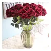 Fleurs décoratives 5 PCS 51 cm Longue Branche Bouquet De Fleurs Rouge Velours Roses Artificielle Fête De Mariage Maison Table Chambre Salon Décoration