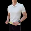 Herrpolos Men sommarrandiga stickade polo-skjortor andningsbara isilk-t-shirt halvknapp Comfy Solid Tees för semester 230316