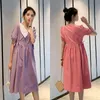 Maternity Dresses 3259# Dress Summer Short Sleeves Turn Down Collar Easy Matching Loose Stylish Pregnant Women Mom