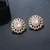 Stud Earrings Fashion Pink Crystal Stone White Opal Rhinestone Oval For Women Girl Romantic Geometric Earring Jewelry